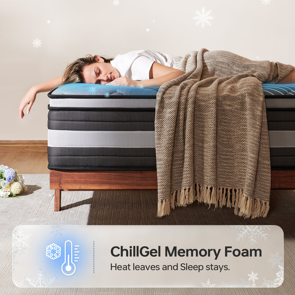 12“/ 14" Premium Hybrid Mattress with 7-Zone Pocketed Coil System, High-Density Gel-Infused Memory Foam for Pressure Relief, Spinal Alignment, Motion Isolation & Cooling Comfort