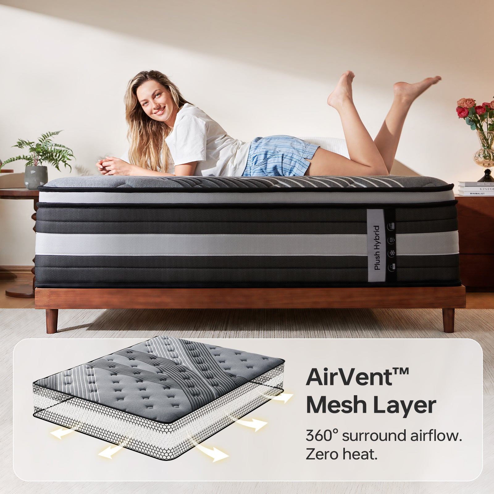 12“/ 14" Premium Hybrid Mattress with 7-Zone Pocketed Coil System, High-Density Gel-Infused Memory Foam for Pressure Relief, Spinal Alignment, Motion Isolation & Cooling Comfort